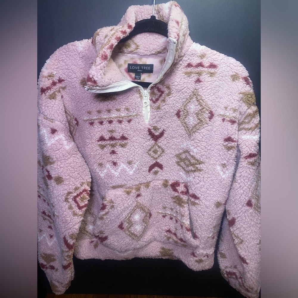 Love Tree Pink and Tan Patterned‎ Turtleneck Sweater